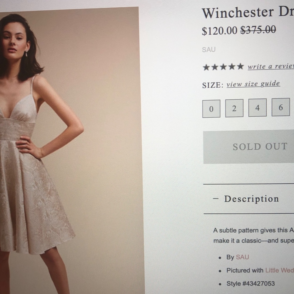 BHLDN WINCHESTER COCKTAIL/BRIDESMAID DRESS SZ 8